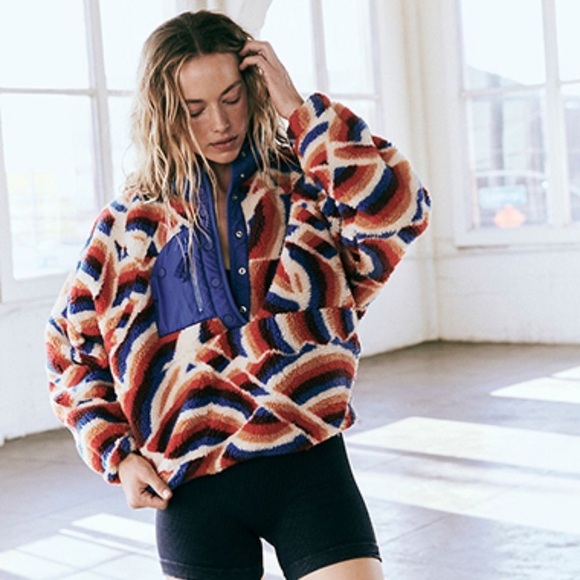 Free People hit the slopes printed pullover red rainbow xs - Picture 1 of 9
